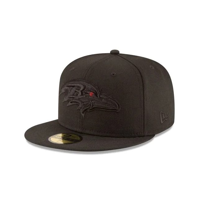 baseball cap for lounge days-Baltimore Ravens Black On Black 59FIFTY Fitted Hat