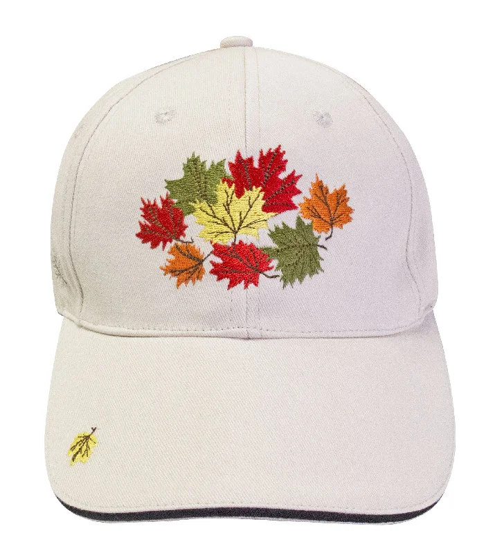 baseball cap with tartan design-Ruth Lund Cluster Leaves Embroidered Baseball Cap