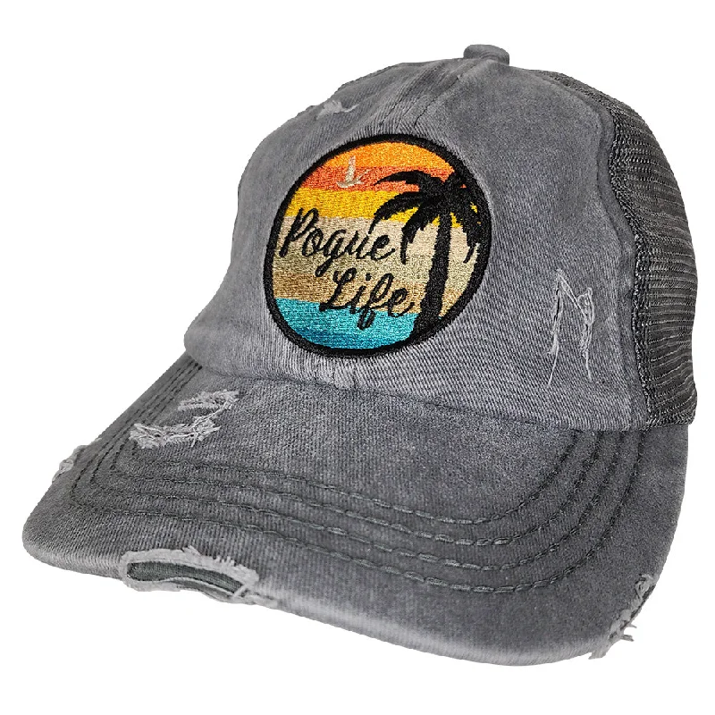 baseball cap for running workouts-BJ-1016 Pogue Life Criss Cross Pony Cap Mesh Back - Grey