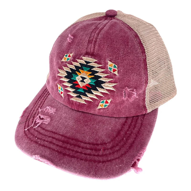 baseball cap size chart guide-BT-1018 Aztec Criss Cross Pony Cap Berry