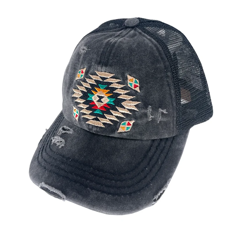 baseball cap color combinations-BT-1018 Aztec Criss Cross Pony Cap Black