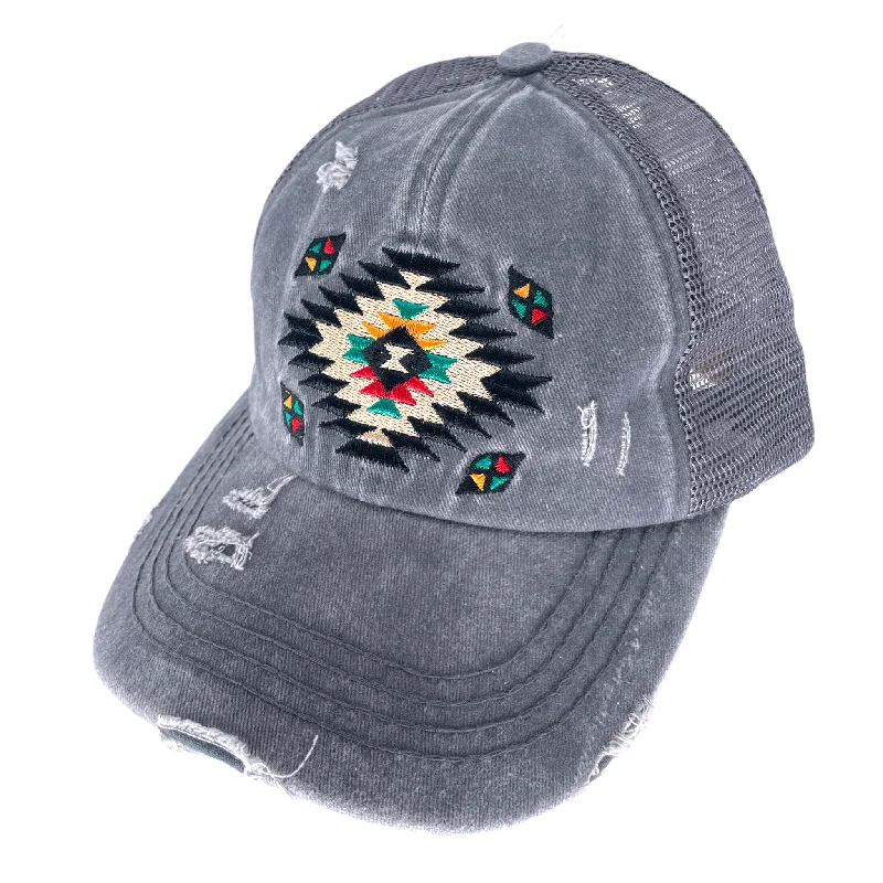 affordable baseball cap brands-BT-1018 Aztec Criss Cross Pony Cap Grey