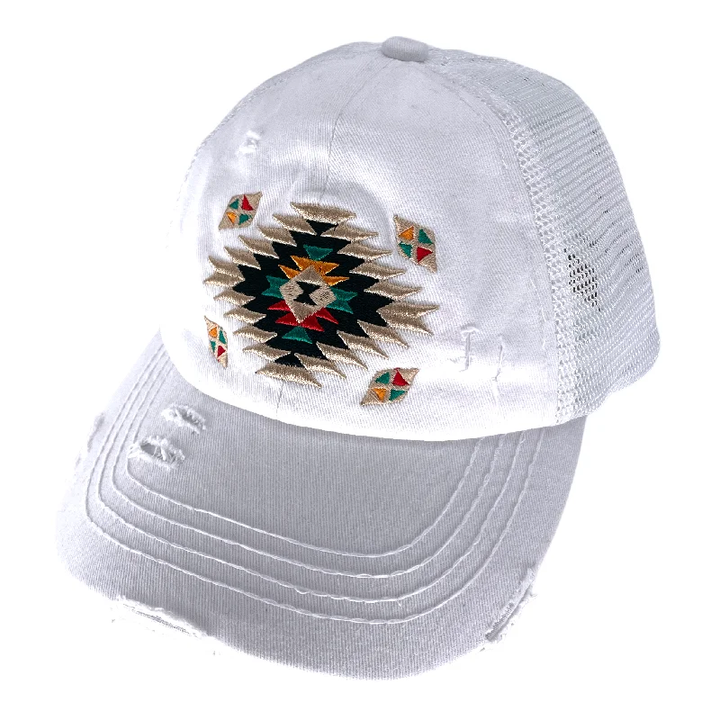 retro baseball cap collections-BT-1018 Aztec Criss Cross Pony Cap White