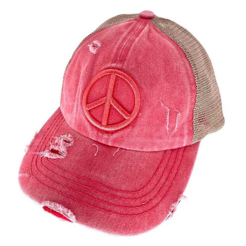 baseball cap bulk order discounts-BT-1017 Peace Criss Cross Pony Cap Coral