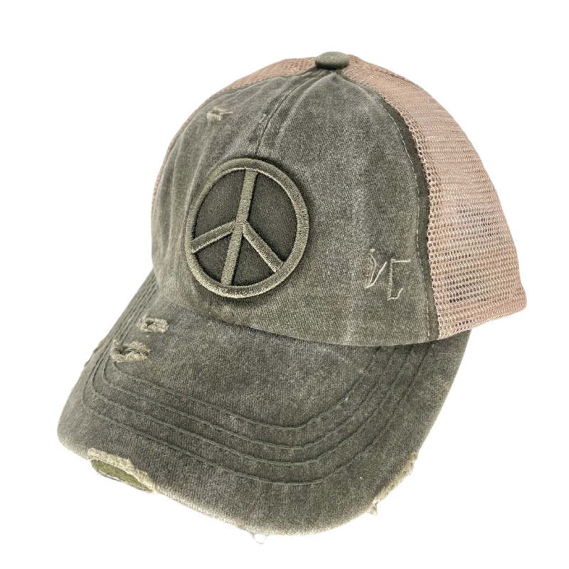 baseball cap styling for men-BT-1017 Peace Criss Cross Pony Cap Dark Olive