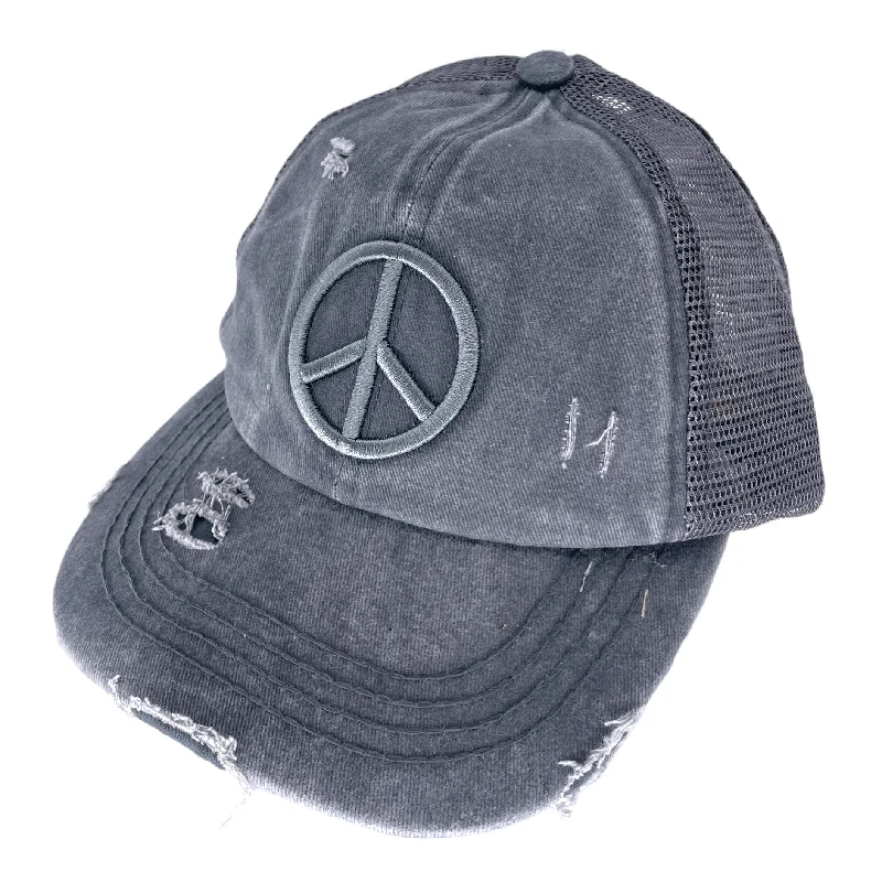 baseball cap for kids sizes-BT-1017 Peace Criss Cross Pony Cap Grey