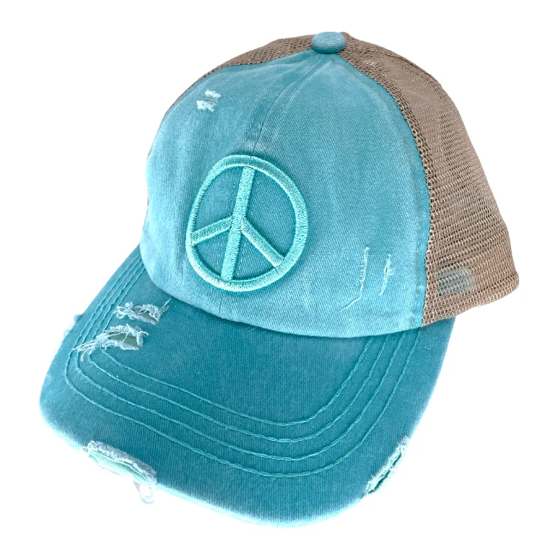 baseball cap graphic designs-BT-1017 Peace Criss Cross Pony Cap Mint