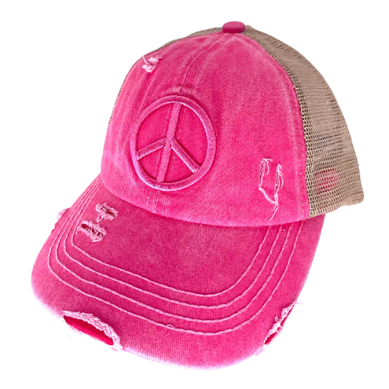 baseball cap washing instructions-BT-1017 Peace Criss Cross Pony Cap Pink