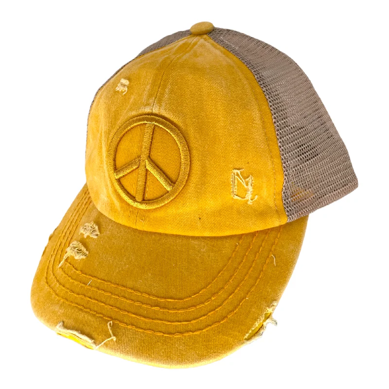 baseball cap with team logos-BT-1017 Peace Criss Cross Pony Cap Yellow