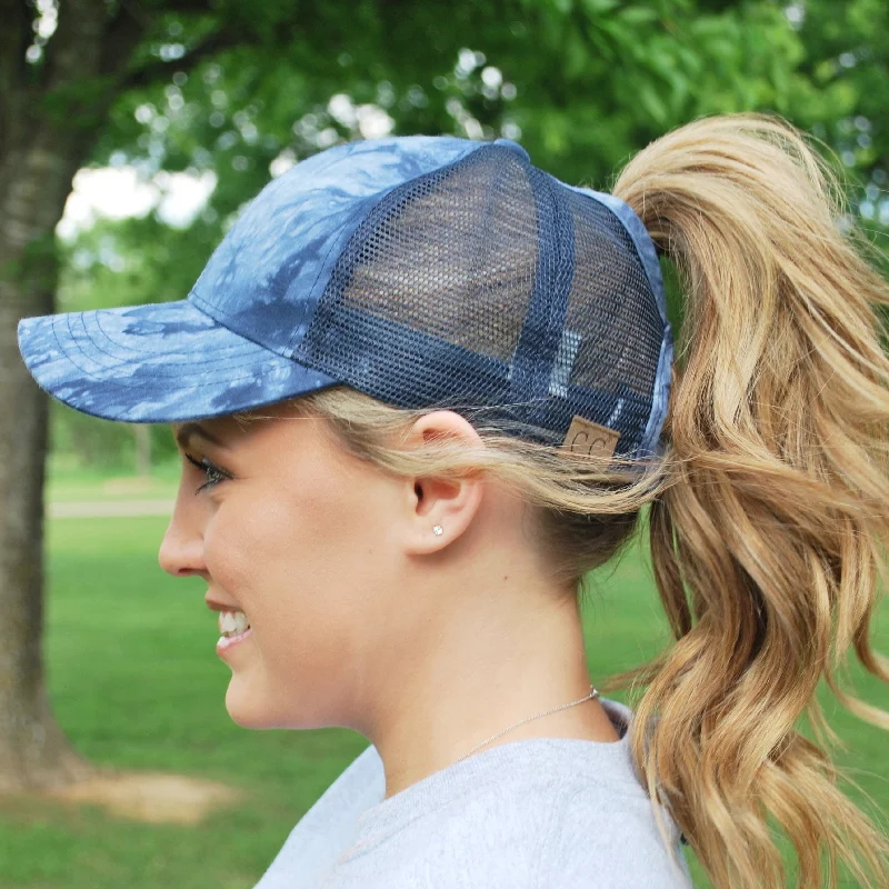 baseball cap with statement patches-BT-5 C.C Pony Caps Navy Blue Tie Dye