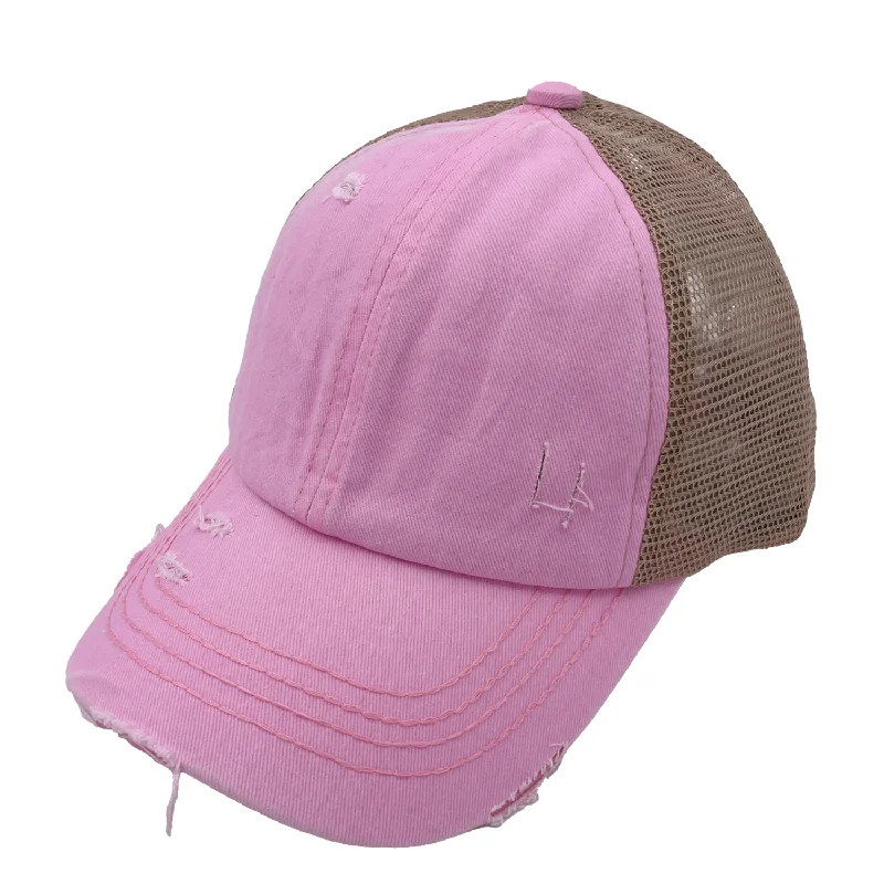 baseball cap with sports team patches-BT-780 C.C Criss Cross Pony Cap Baby Pink/Beige