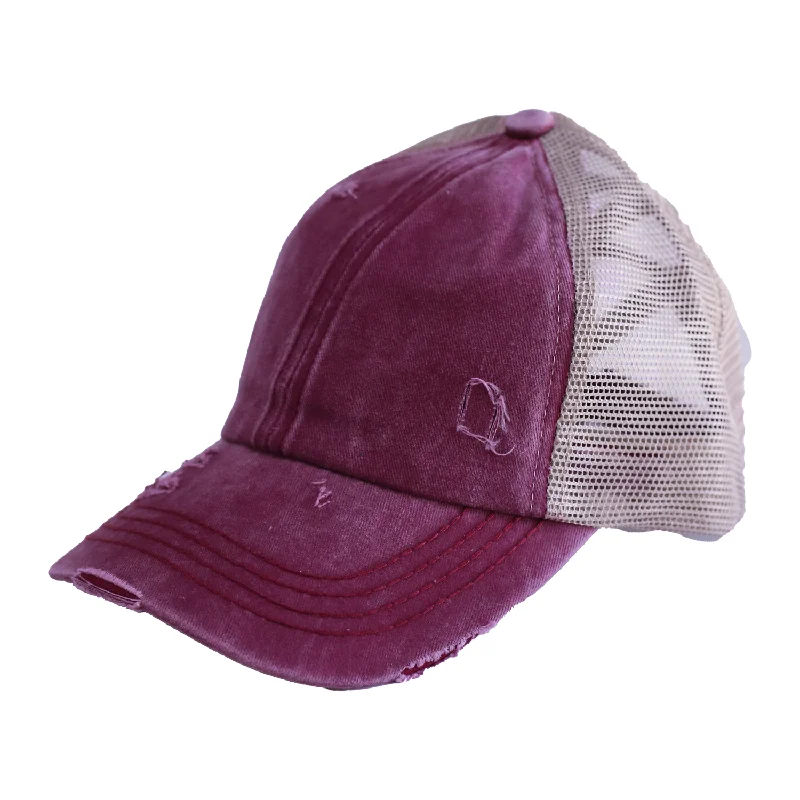 baseball cap with bold emblem-BT-780 C.C Criss Cross Pony Cap BERRY/BIEGE