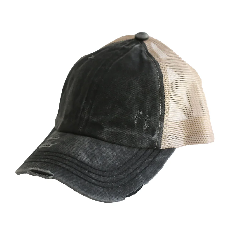 baseball cap for forest hikes-BT-780 C.C Criss Cross Pony Cap BLACK/BIEGE