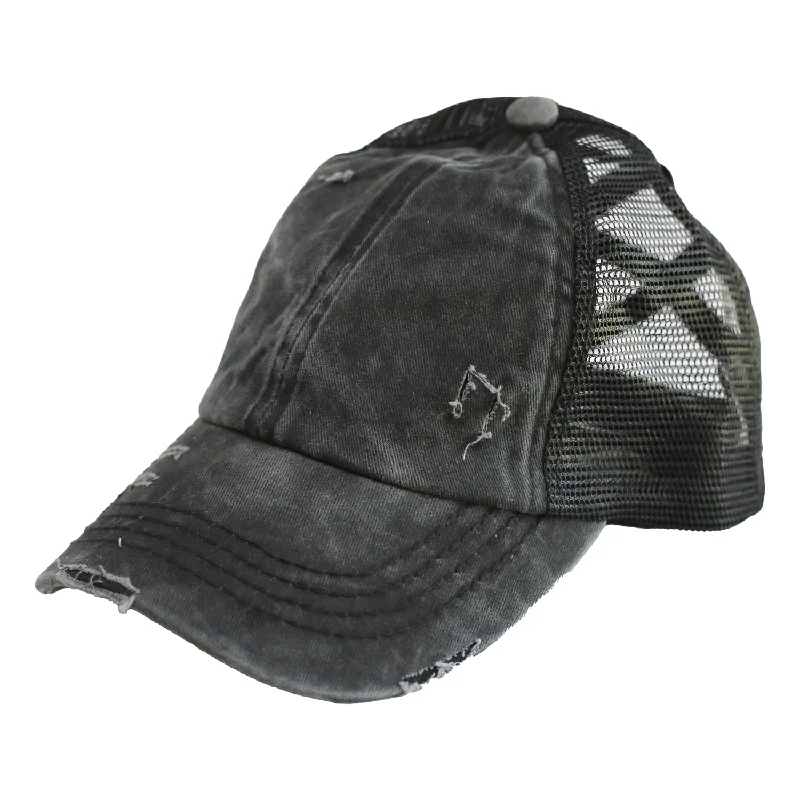 baseball cap with sweat-resistant lining-BT-780 C.C Criss Cross Pony Cap BLACK/BLACK