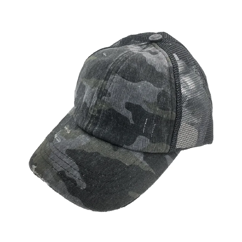 baseball cap with iconic logos-BT-783 C.C Criss Cross Pony Cap BLACK CAMO/BLACK