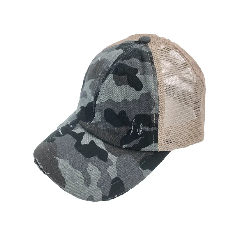 baseball cap for punk style-BT-783 C.C Criss Cross Pony Cap GREY CAMO/BEIGE