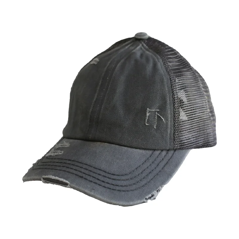 baseball cap with neon stitching-BT-780 C.C Criss Cross Pony Cap GREY/GREY