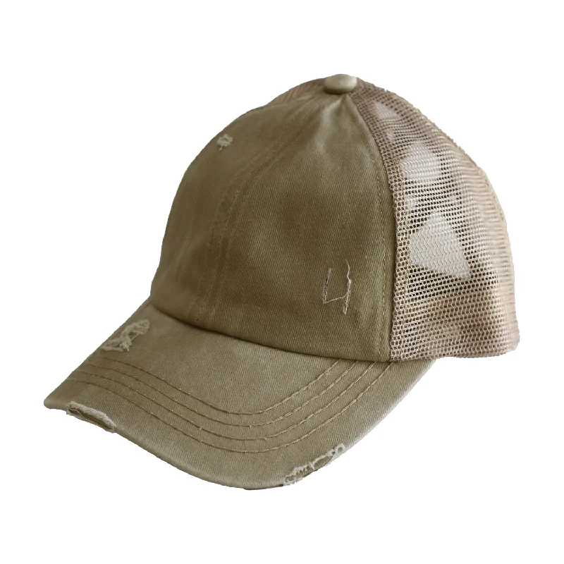 baseball cap for regular wear-BT-780 C.C Criss Cross Pony Cap KHAKI/BEIGE