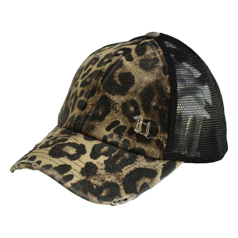 baseball cap for basketball fans-BT-780 C.C Criss Cross Pony Cap LEOPARD/BLACK