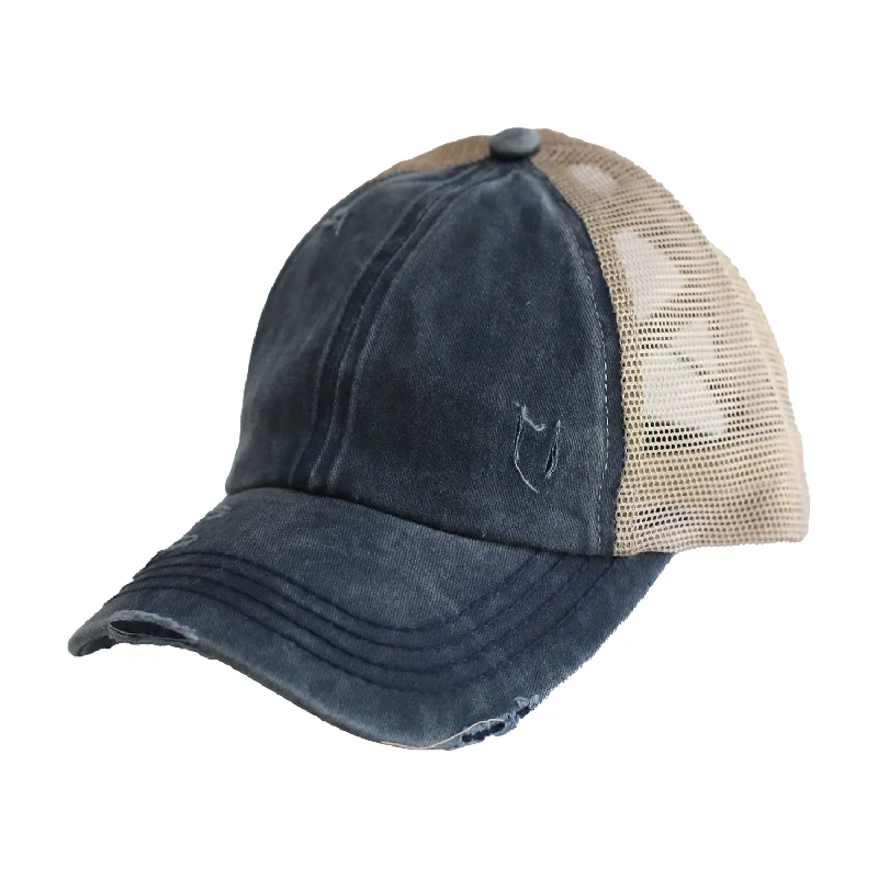 baseball cap for downtown vibes-BT-780 C.C Criss Cross Pony Cap NAVY/BEIGE