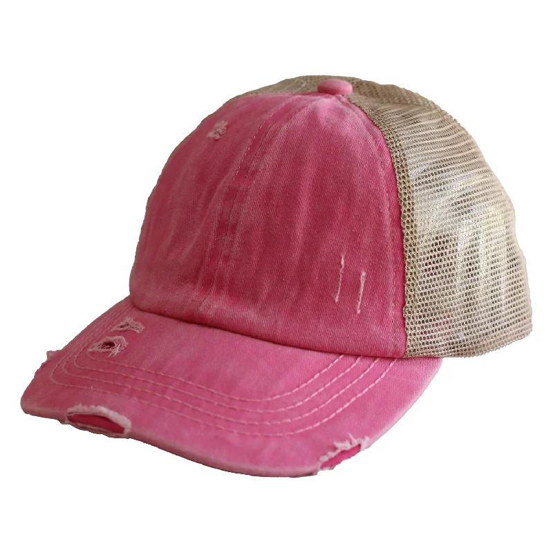 baseball cap for club teams-BT-780 C.C Criss Cross Pony Cap PINK/BEIGE