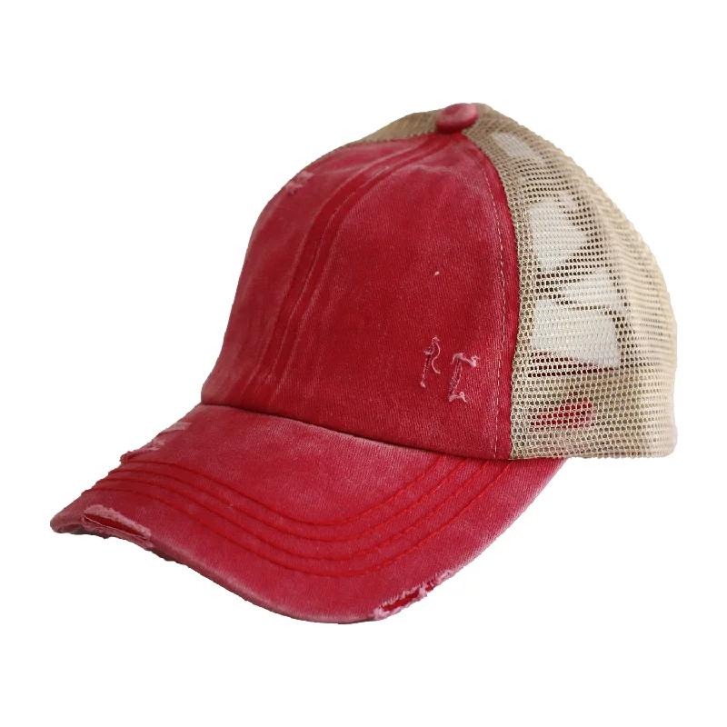 baseball cap for stormy weather-BT-780 C.C Criss Cross Pony Cap RED/BEIGE