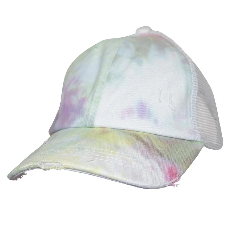 baseball cap with tropical prints-BT-791 Kids C.C Criss Cross Pony Cap Tie Dye Cotton Candy/White