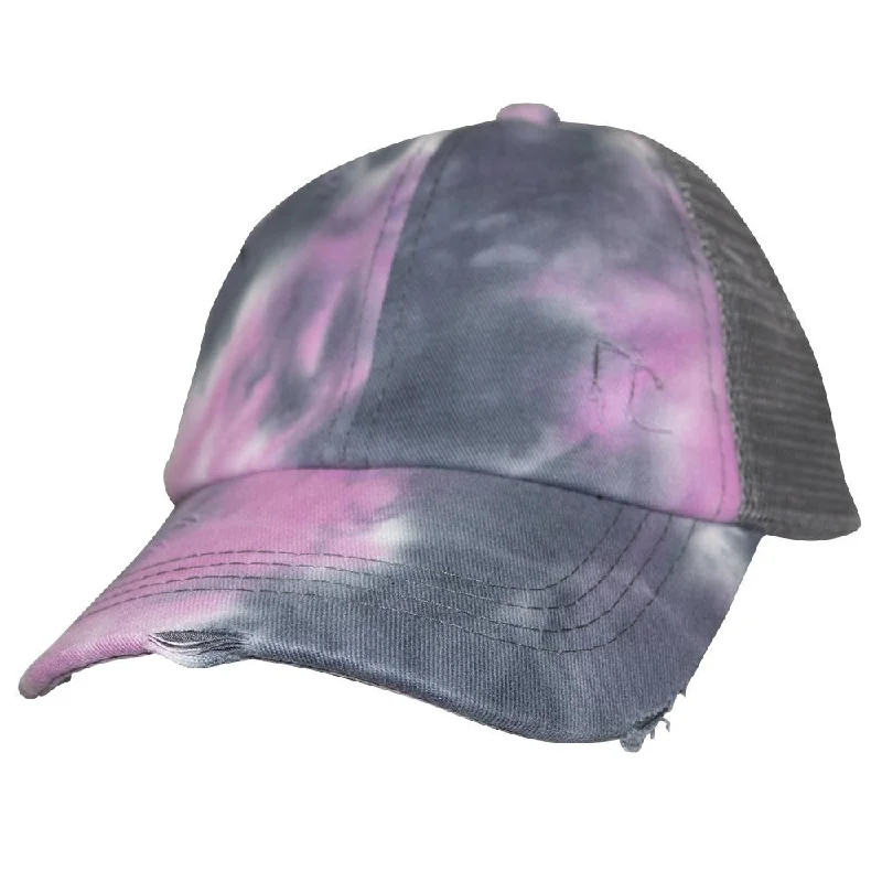 baseball cap for music festivals-BT-791 Kids C.C Criss Cross Pony Cap Tie Dye Grey/Grey