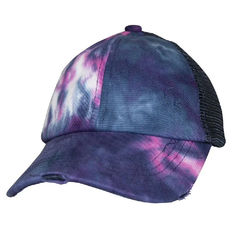 baseball cap with quick-dry fabric-BT-791 Kids C.C Criss Cross Pony Cap Tie Dye Navy/Navy