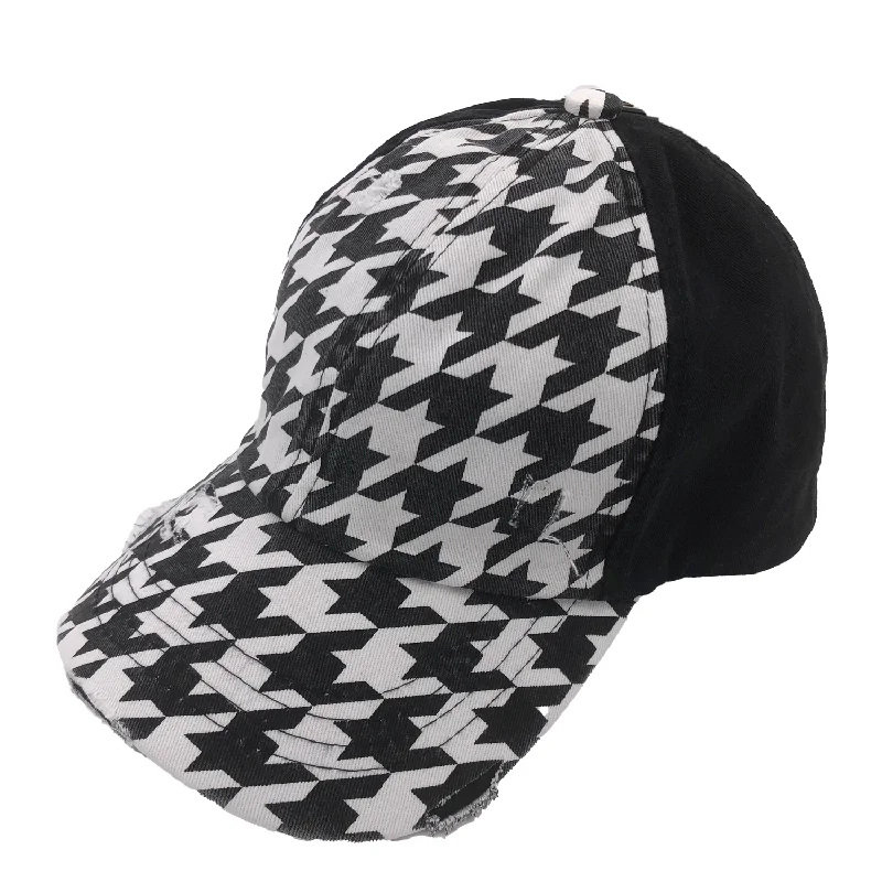 baseball cap with durable stitching-BT-801 C.C Criss Cross Pony Cap HOUNDSTOOTH/BLACK