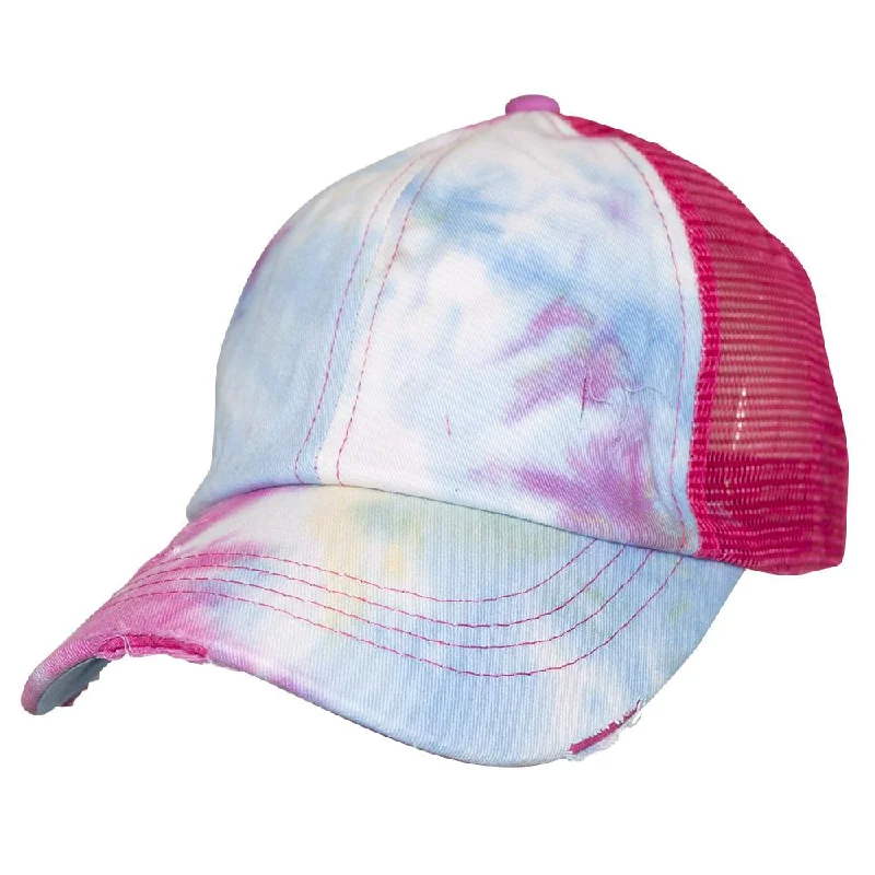 baseball cap with quirky quotes-BT-924 C.C Criss Cross Pony Cap Tie Dye Hot Pink/Hot Pink