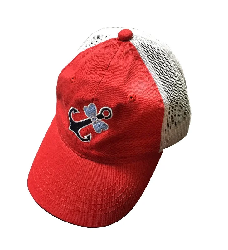 baseball cap with bold lines-CAP-RED WITH BOWTIE ANCHOR