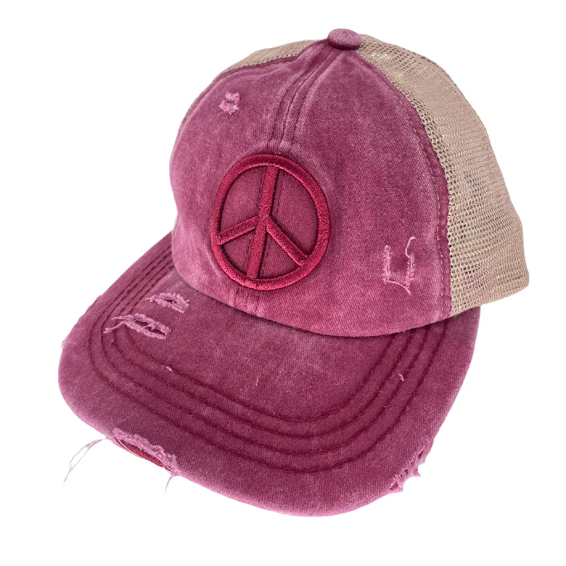 baseball cap with velcro closure-BT-1017 Peace Criss Cross Pony Cap Berry