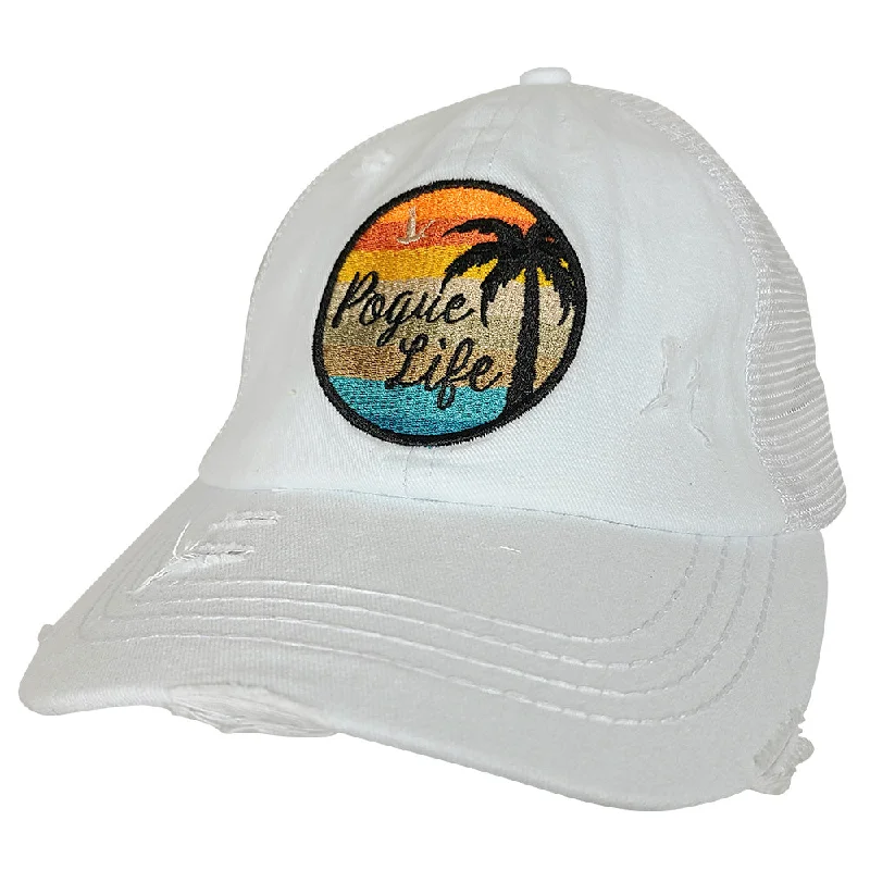 baseball cap vintage team editions-BJ-1016 Pogue Life Criss Cross Pony Cap Mesh Back - White