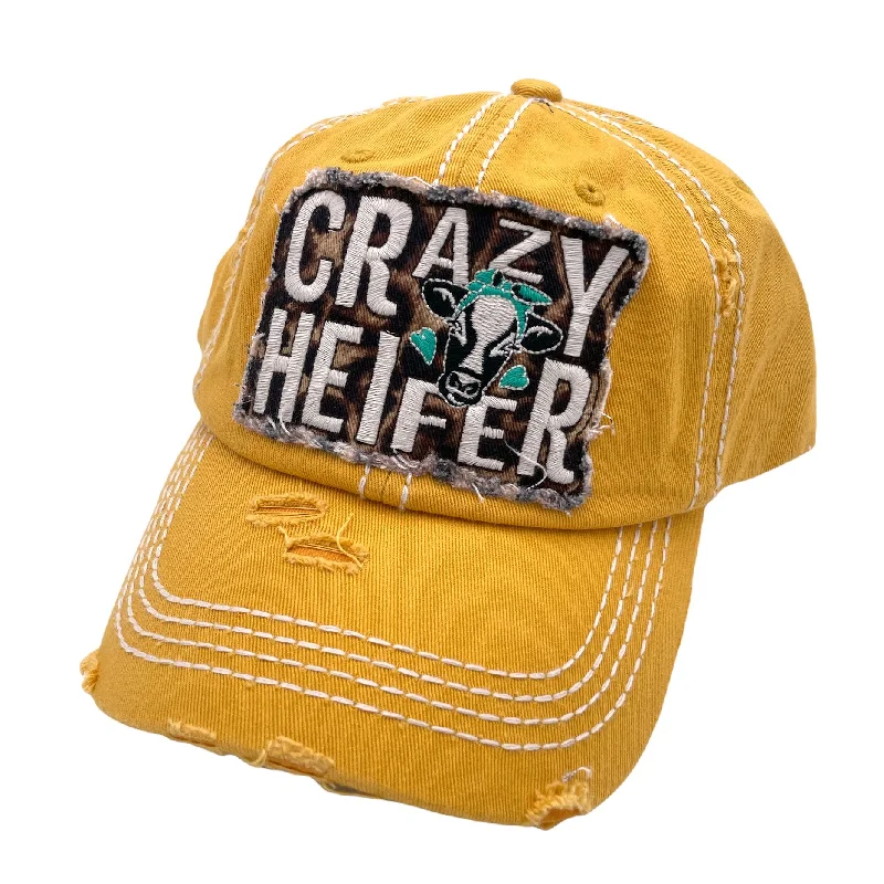 baseball cap for travel comfort-KBV-1412 Crazy Heifer Yellow