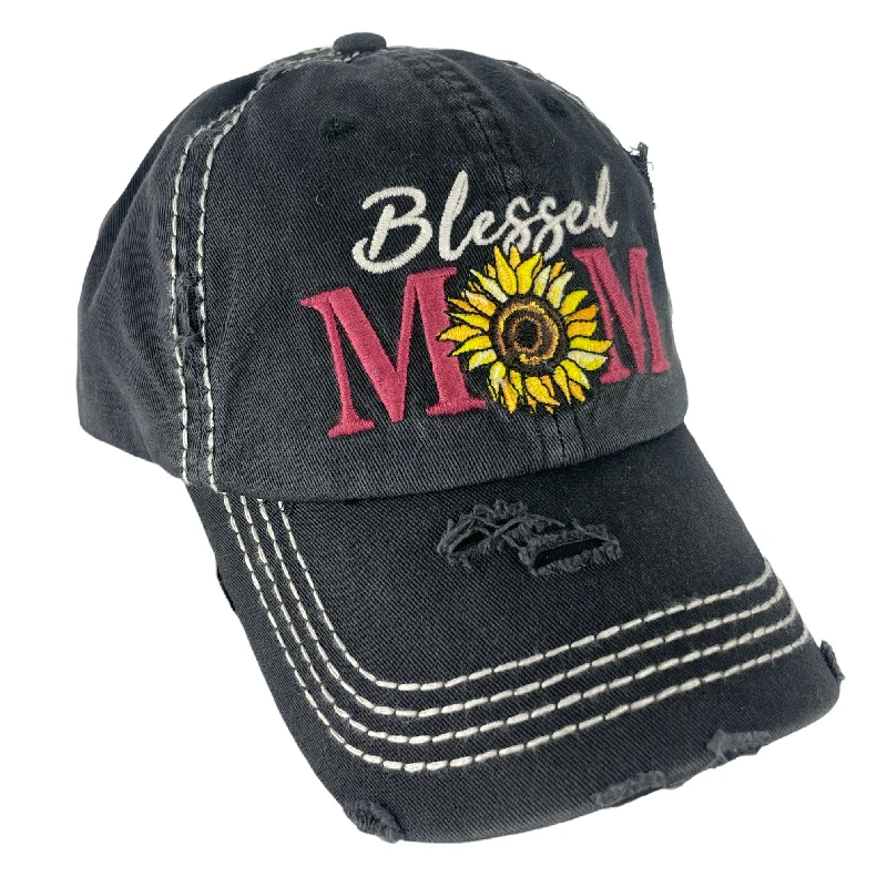 best baseball cap for summer-KBV-1425 Blessed Mom Black