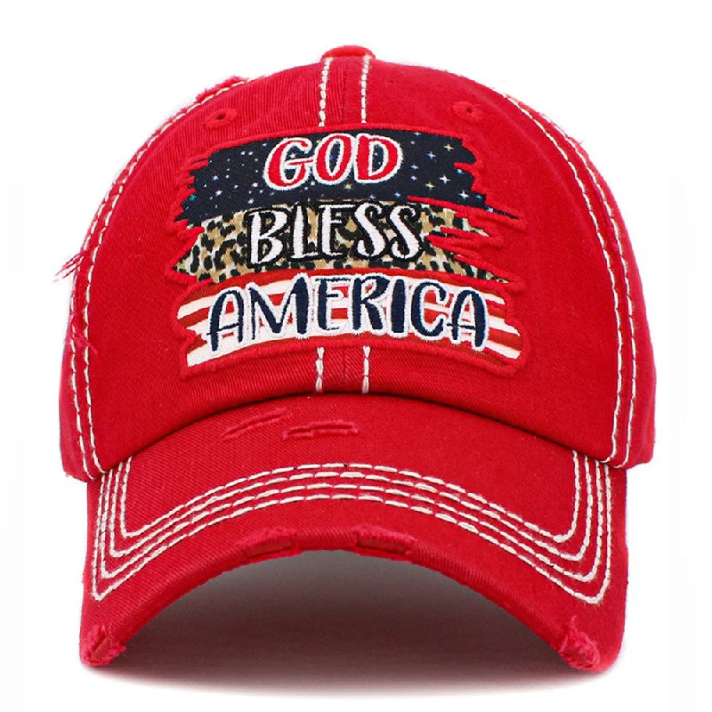 baseball cap for van lifers-KBV-1436 RED God Bless America