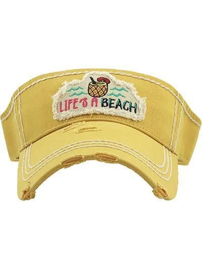 baseball cap with clever sayings-KBR-142 Life's a Beach Yellow