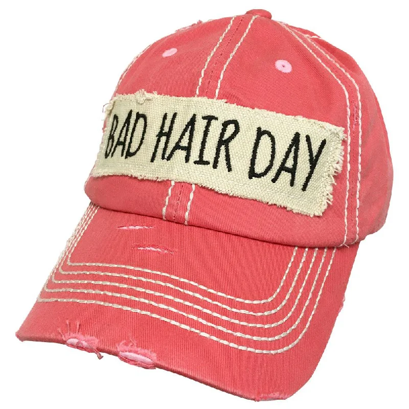 baseball cap for EDM festivals-KBV-1073-Bad Hair Day-Torn Look Hot Pink