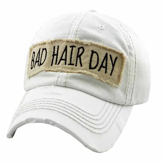 baseball cap with distressed look-KBV-1073-Bad Hair Day White