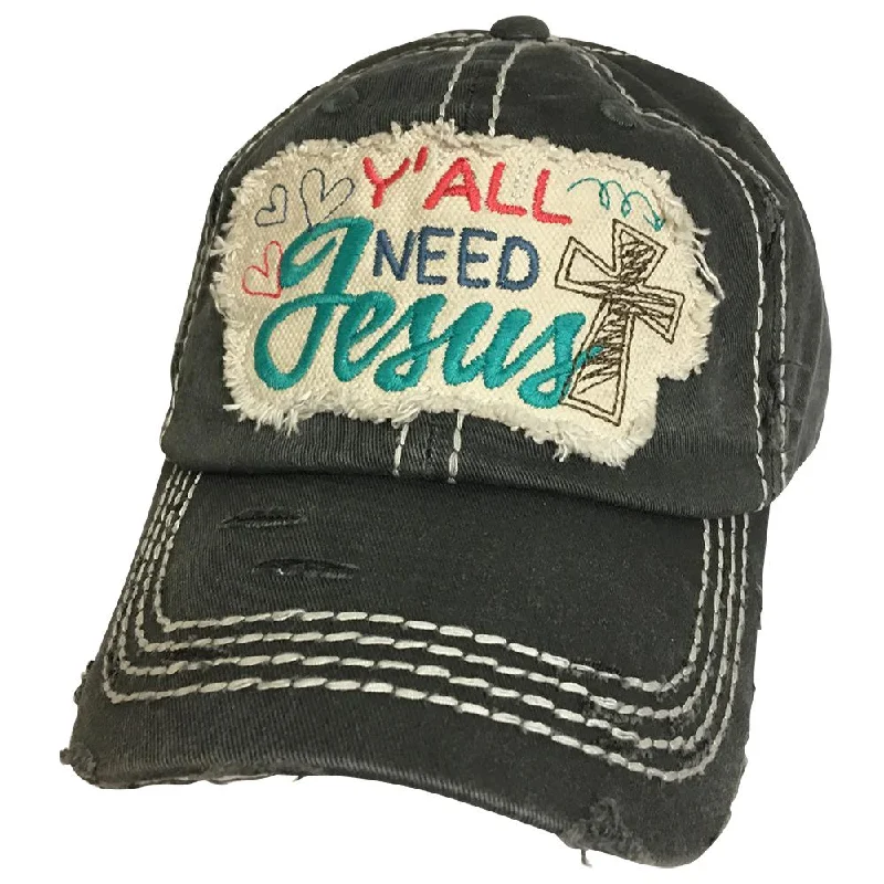 baseball cap with animal prints-KBV-1125 Yall Need Jesus Black