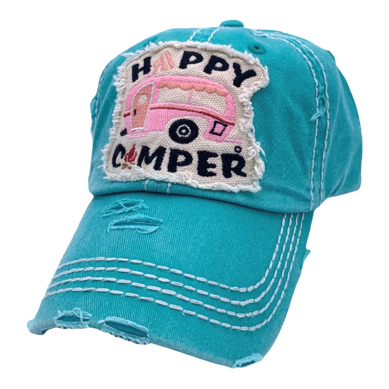 baseball cap with funny slogans-KBV-1130 Happy Camper Turquoise