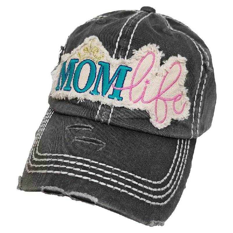 baseball cap with anti-slip lining-KBV-1142 Mom Life Black