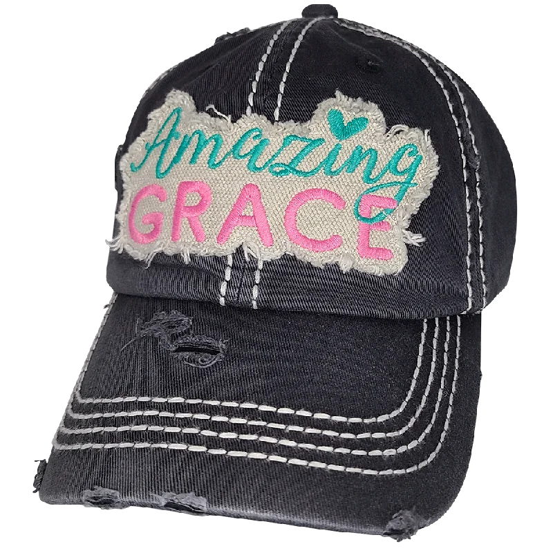 baseball cap with side embroidery-KBV-1403 Amazing Grace Black