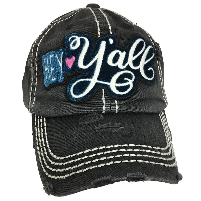 baseball cap with rainbow threads-KBV-1169 Hey Yall-Black