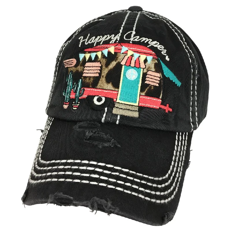 baseball cap for sunny fields-KBV-1166 Happy Camper-Black