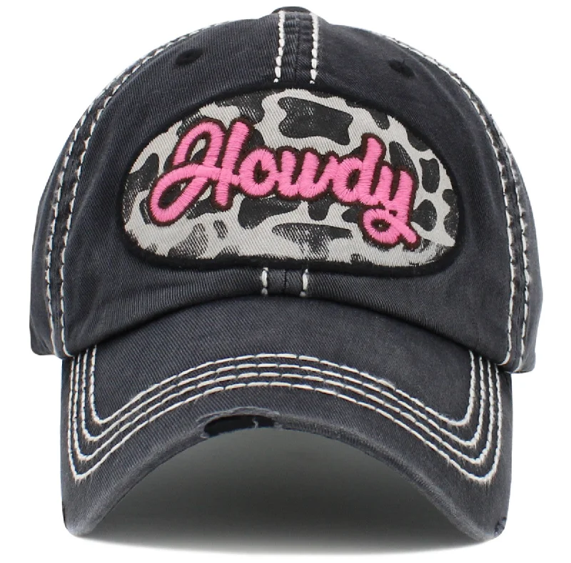 baseball cap for group gifts-KBV-1495 Howdy Cow Print Black