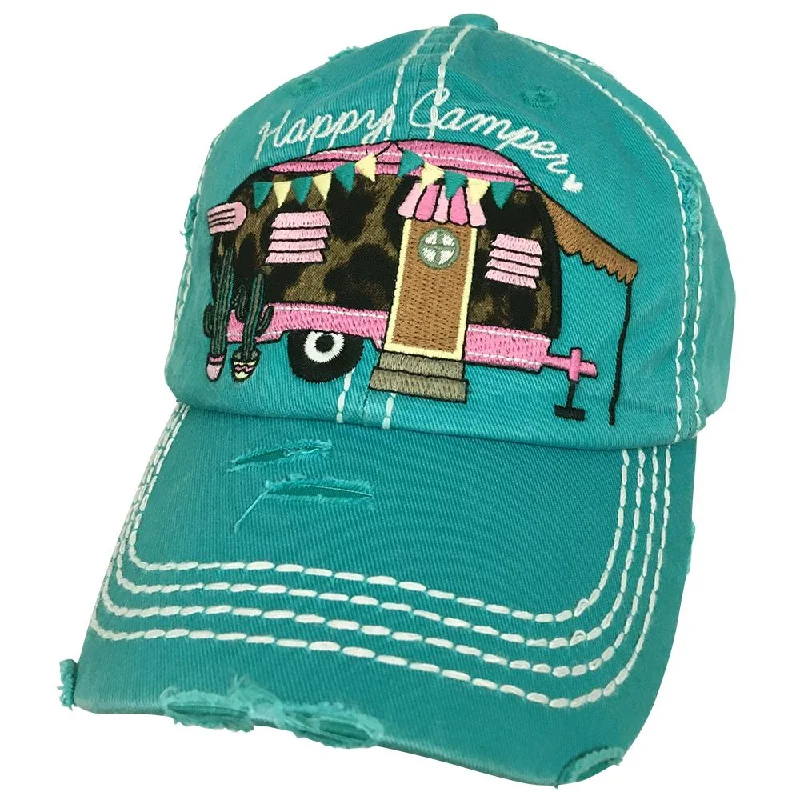 baseball cap for art festivals-KBV-1166 Happy Camper-Turquoise