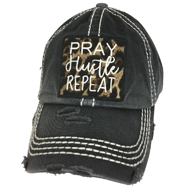 baseball cap with comic book art-KBV-1174 Pray Hustle Repeat Black