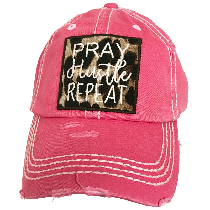 baseball cap with squad initials-KBV-1174 Pray Hustle Repeat Hot Pink